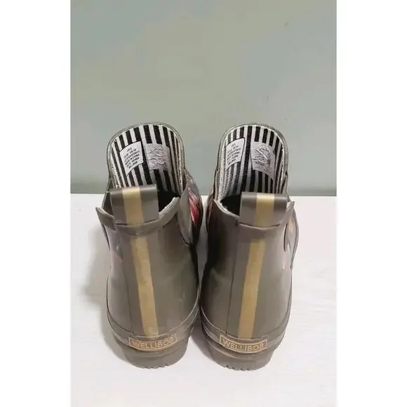 Joules Rain Boots Women's Sz 10 Floral Green Pink Waterproof Rubber Wellibob - Picture 3 of 7